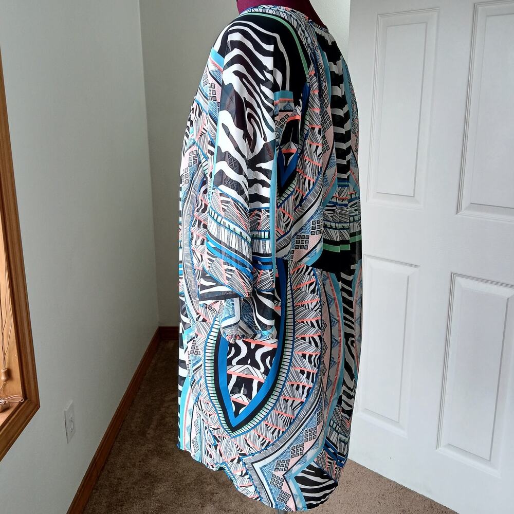 Express Retro Sheer Chiffon Swim Cover Medium oversized tribal neon kimono style - Picture 5 of 11